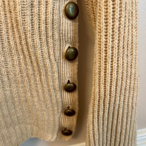 INTERMIX Haley Wool Cashmere Sweater V Neck with Button Detail & Bell Sleeve XS - Picture 7 of 12